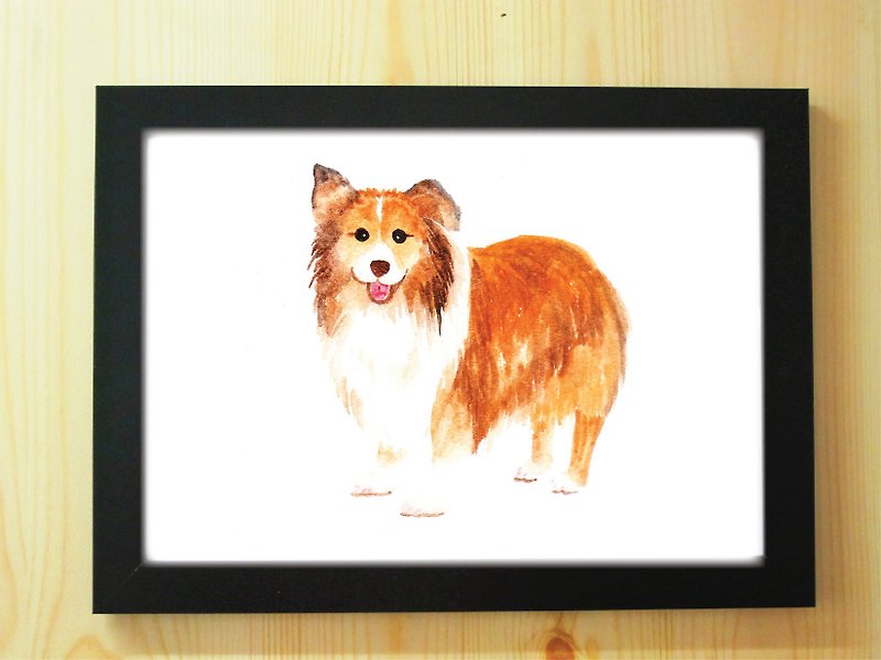 シェパード子犬の水彩画塗装イラストポスターA4コピー - ポスター・絵 - 紙 
