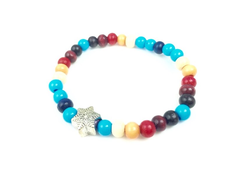 "Comprehensive wood beads silver snowflake star x" - Bracelets - Other Materials Multicolor