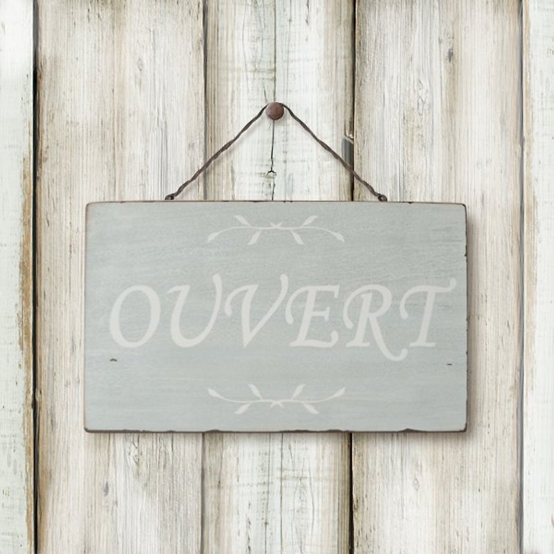 South French style solid wood vintage ornaments-OUVERT-OPEN & CLOSED-white - Wall Décor - Wood Gray