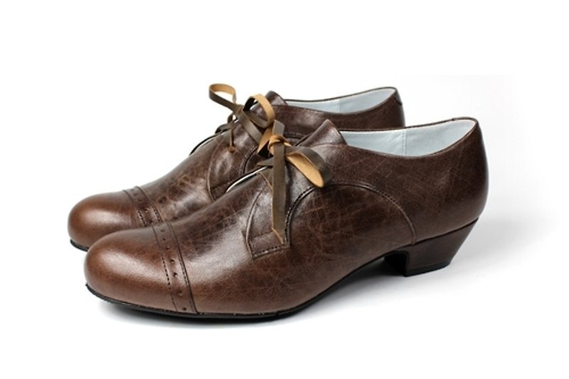 Deep coffee vintage oxford shoes - Women's Oxford Shoes - Genuine Leather Brown
