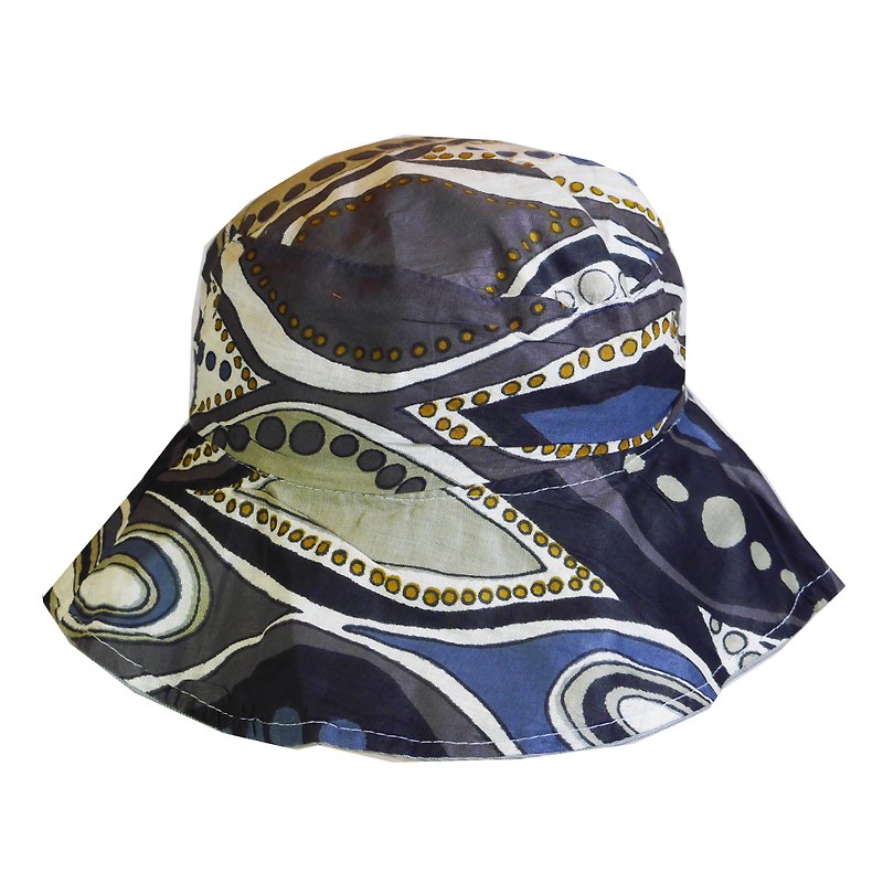 ATIPA หมวกปีกสั้น Boho Chic Style ป้องกันแดด UV ใส่ได้ทั้งสองด้าน - หมวก - ผ้าฝ้าย/ผ้าลินิน สีน้ำเงิน