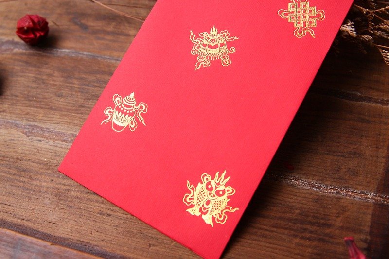Red Envelop/Gold Stamping in Eight Auspicious Patterns/ Medium Size - Chinese New Year - Paper Red