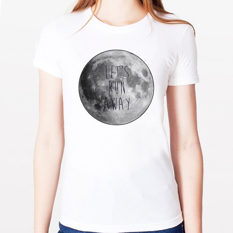 LET'S RUN AWAY-Moon girls short-sleeved T-shirt - white moon flower floral forest natural design own brand fashion circle triangle - Women's T-Shirts - Other Materials White
