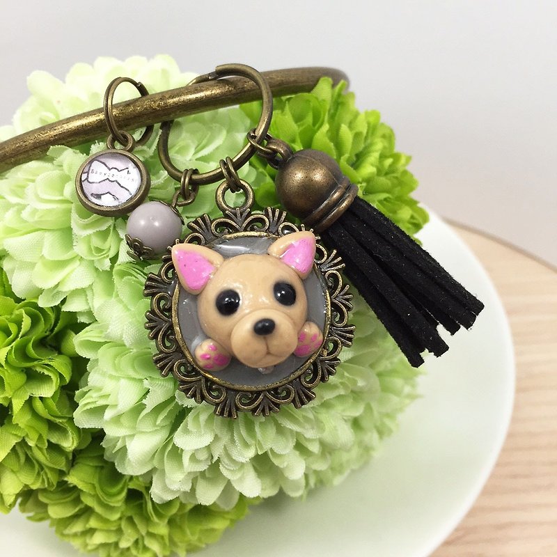 Baby stay Law Department ● natural black dog fighting large key ring handmade ● ● Limited Made in Taiwan - Keychains - Clay Black