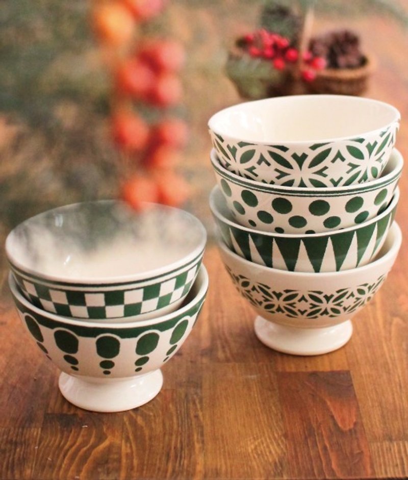 KTF咖啡歐蕾碗6件組/復古古董碗(抹茶綠) - 花瓶/陶器 - 其他材質 