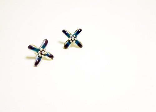 Aliko Chen Jewelry Flora純銀琺瑯花朵耳環(藍)