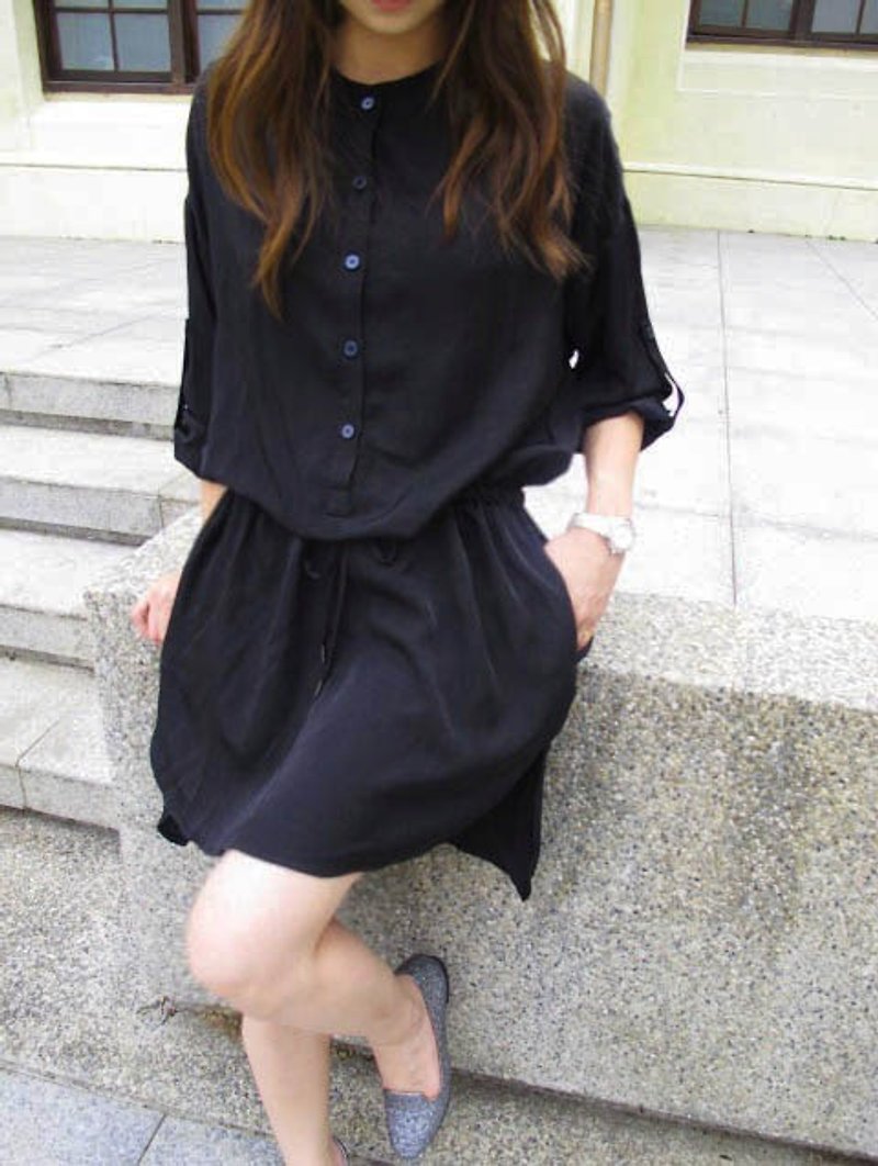 Lucky Dress襯衫洋裝/夜空黑 - 連身裙 - 其他材質 黑色