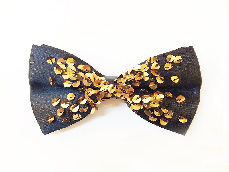 Golden Sequin Embroidery Bowtie - Bow Ties & Ascots - Polyester Gold