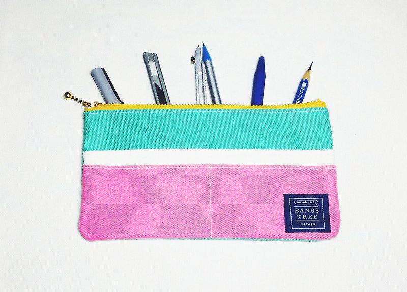 ::Bangstree:: Multifunctional Pencil case- tiffany green+white+pink - Pencil Cases - Other Materials Pink