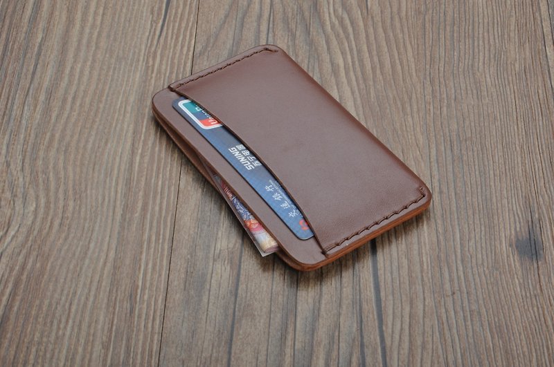 Hand-made minimalist card holder Youyou card credit card coin purse placket card free custom English name - กระเป๋าสตางค์ - หนังแท้ 