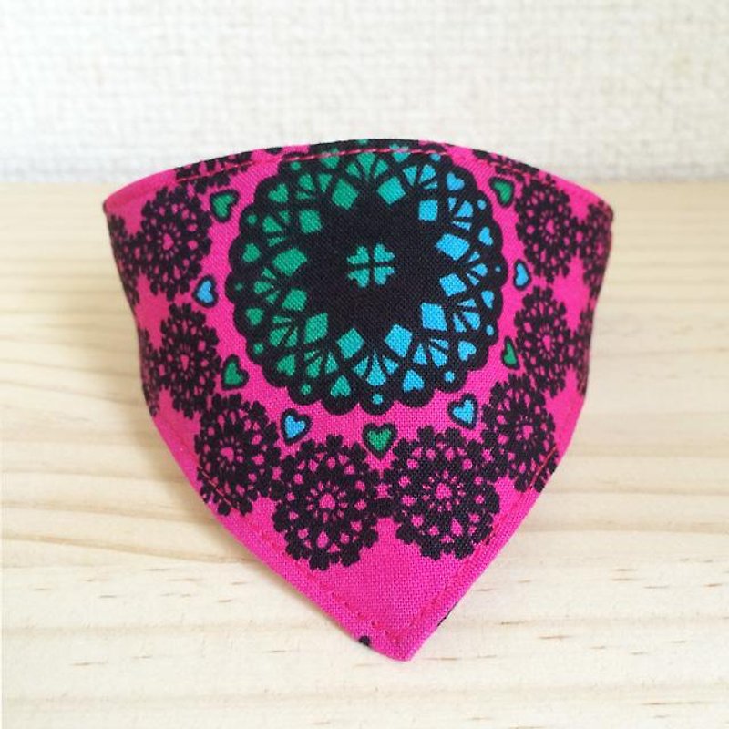 Cat for bandana-style collar / lace pattern Black × Blue (from kitten to adult cats) - Clothing & Accessories - Cotton & Hemp 
