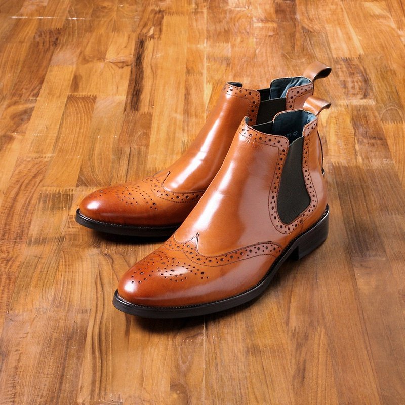 Vanger elegant and beautiful ‧ gentleman classic chersey boots Va181 vintage brown - Men's Boots - Genuine Leather Brown