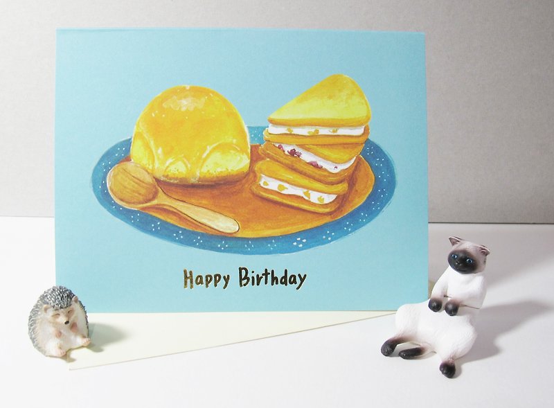 パンダ食料品店 - レモン ケーキとサンドイッチ ビスケット ブロンズ バースデー カード バースデー カード - カード・はがき - 紙 ブルー