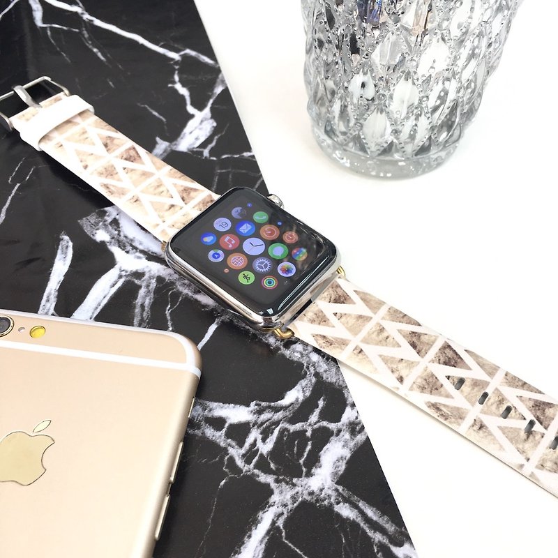 Triangle Pink and Gold Printed on Leather watch band for Apple Watch Series 1-5 - Other - Genuine Leather 