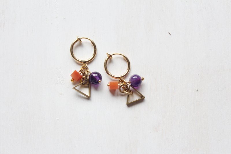 祖母綠.了 | Candy Earrings．紫水晶/橘東菱耳環 | - 耳環/耳夾/耳骨夾 - 寶石 紫色