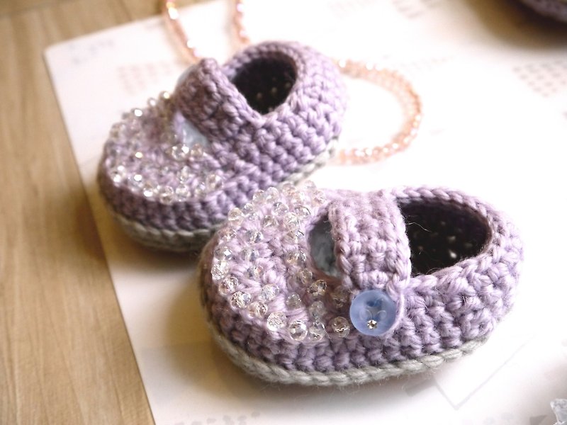 Handmade Knitted Baby Shoes ~ Shiny Princess Series (Pink Purple) - รองเท้าเด็ก - ขนแกะ 