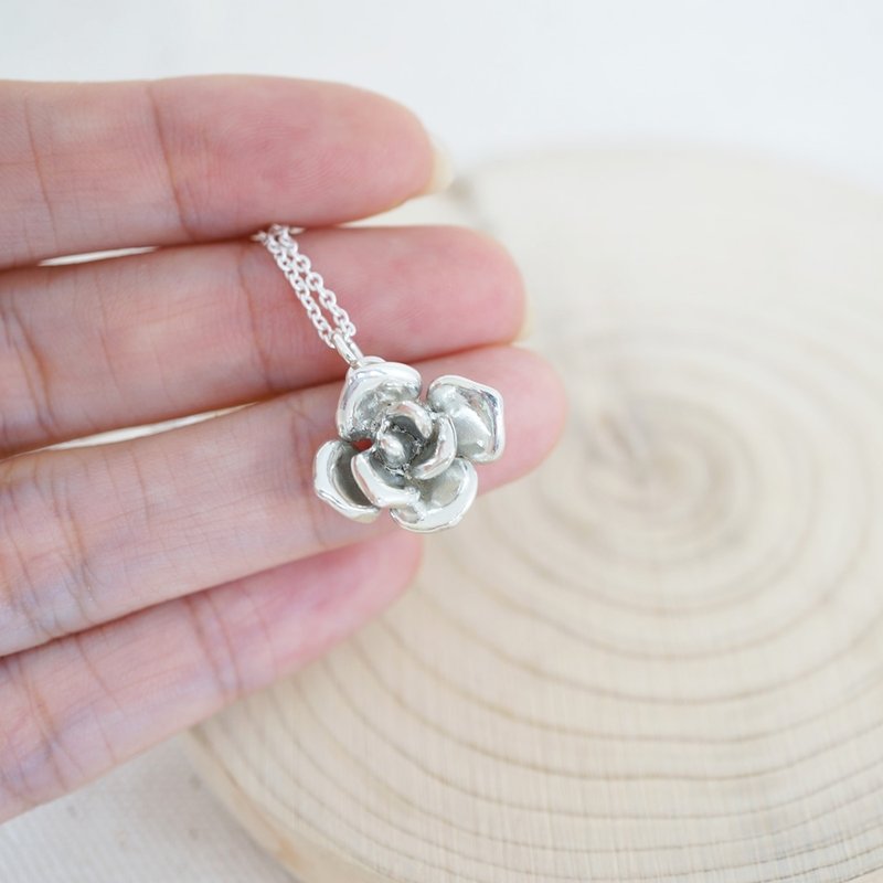 Succulent Plants - Echeveria Sterling Silver Necklace - สร้อยคอ - เงินแท้ สีเงิน