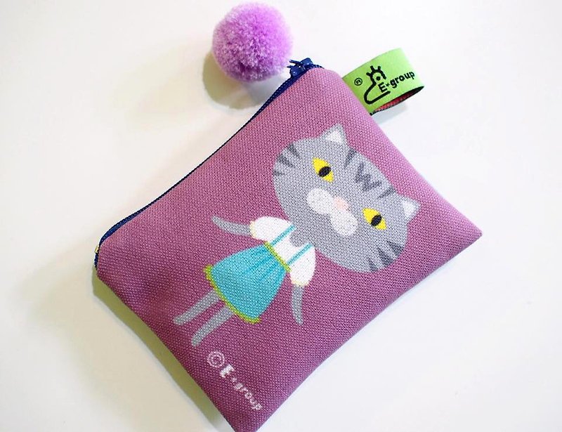 E * group package small box double-sided design (Violet) Purse Wallets card packs cat - Coin Purses - Other Materials 