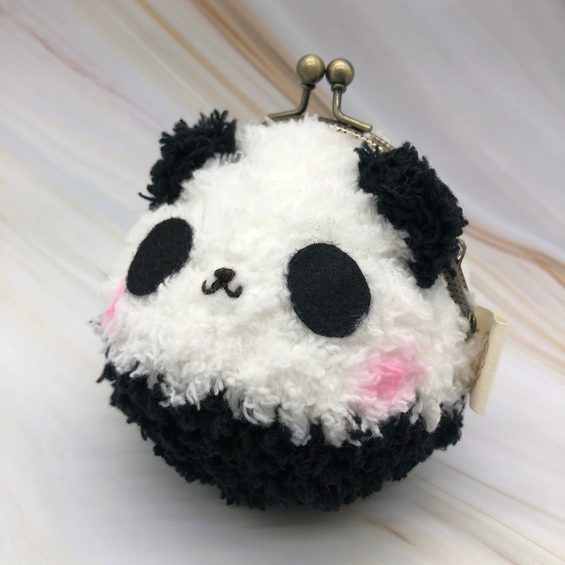 熊貓-毛線編織動物零錢包 口金包 兩種尺寸 - 零錢包/小錢包 - 其他材質 白色