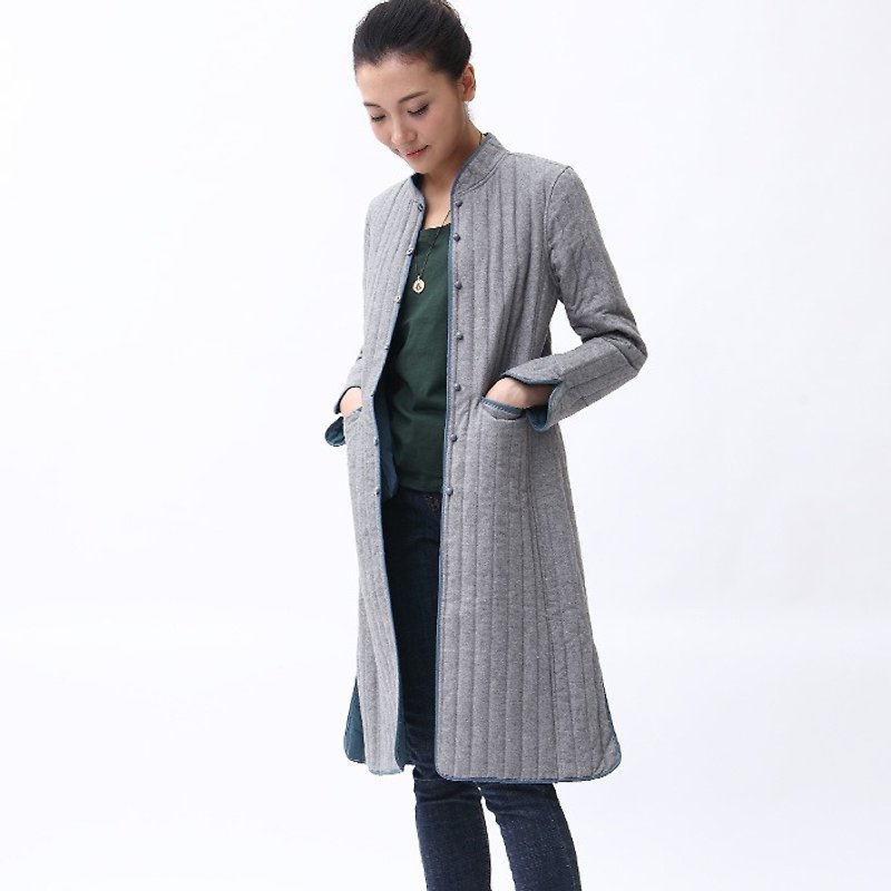 BUFU Classic design Chinese-style long heave long coat   O131005B - Qipao - Cotton & Hemp Gray