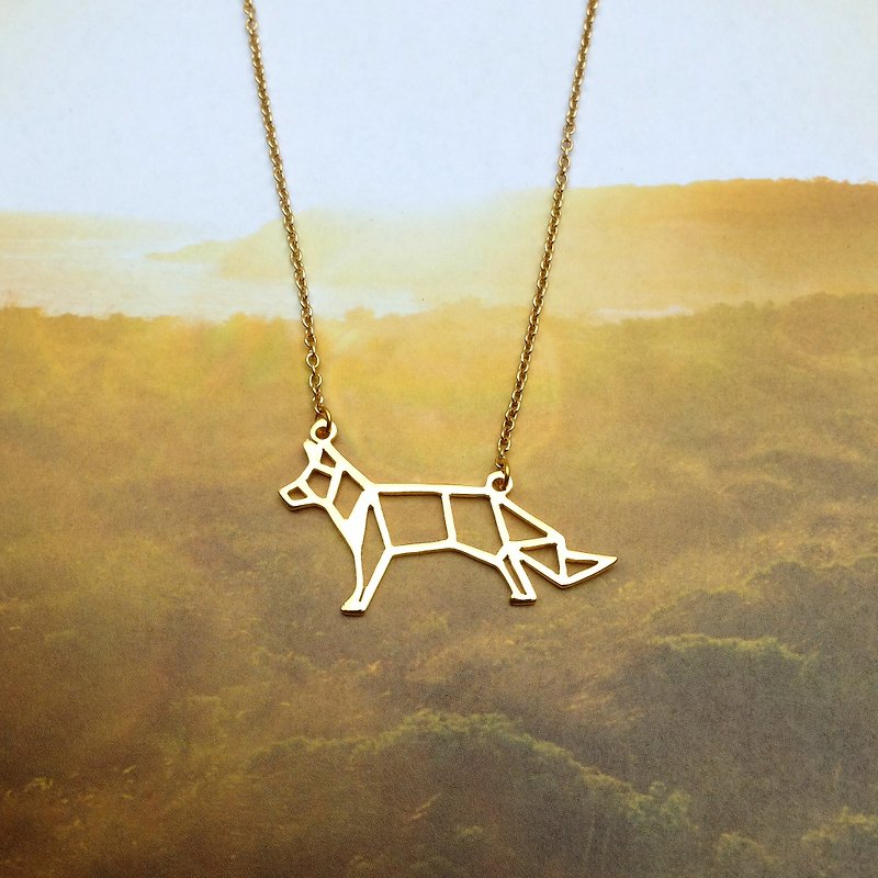 Origami Fox Necklace, Animal Necklace, Gift for her, Gold Plated Brass - Necklaces - Copper & Brass Gold