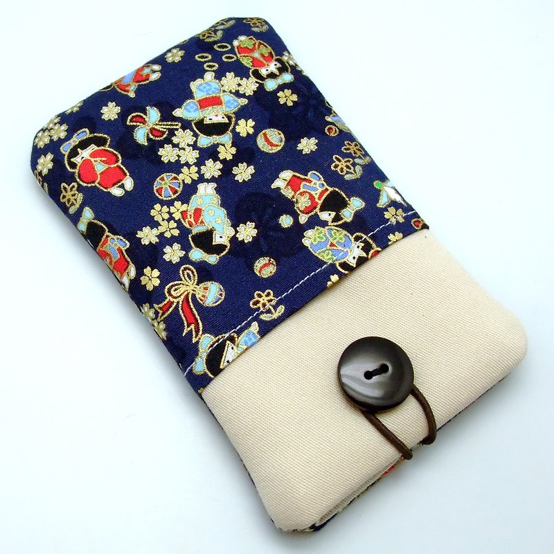 客製化電話包 手機袋 手機保護布套 - 日本娃娃 (P-8) - 手機殼/手機套 - 棉．麻 藍色