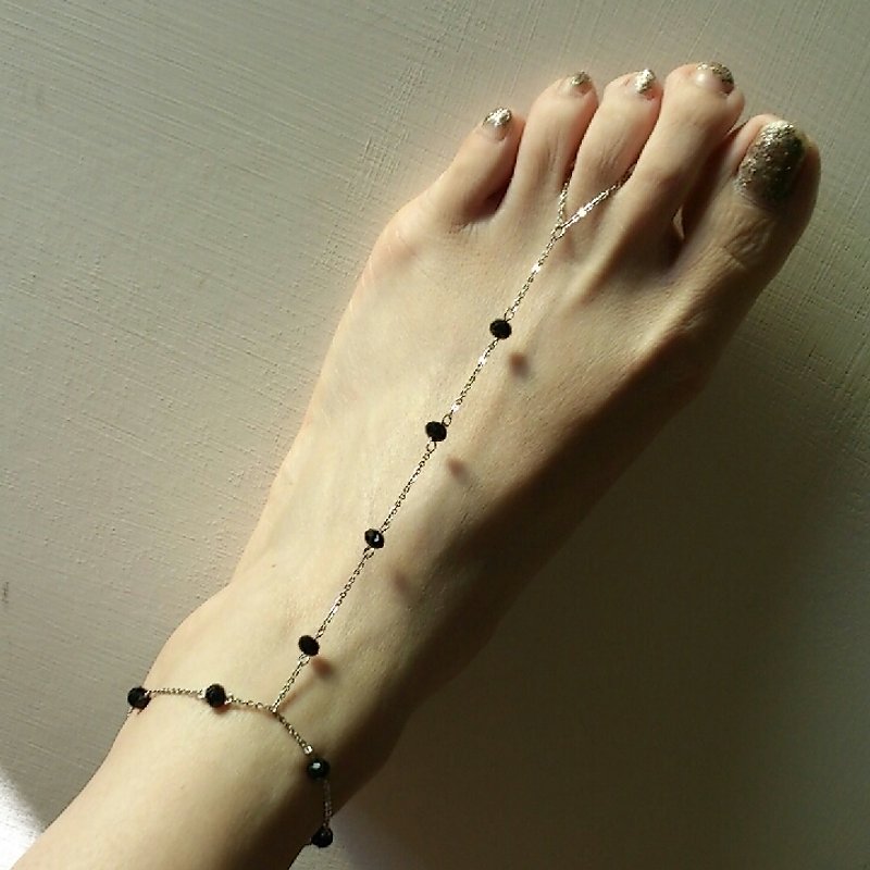 腳趾也要閃亮亮～不鏽鋼繞趾腳鍊～高貴黑水晶 - 手鍊/手環 - 其他材質 黑色