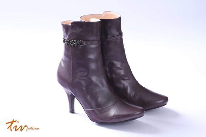 Light purple temperament short boots - Women's Booties - Genuine Leather Purple
