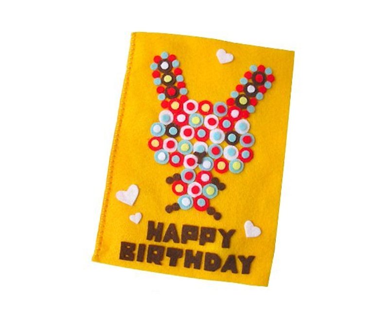 Handmade non-woven card _ rabbit rabbit circle birthday card A - การ์ด/โปสการ์ด - วัสดุอื่นๆ สีเหลือง