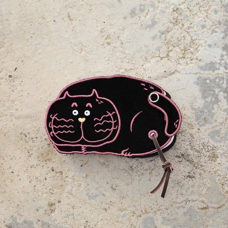 Jeep cat embroidery note notebook with drawstring pocket - สมุดบันทึก/สมุดปฏิทิน - งานปัก สีดำ