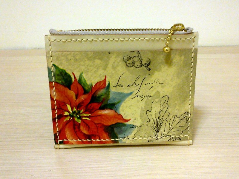 [Leather purse / Universal bag] poinsettias (Christmas gift exchange) - กระเป๋าใส่เหรียญ - หนังแท้ หลากหลายสี