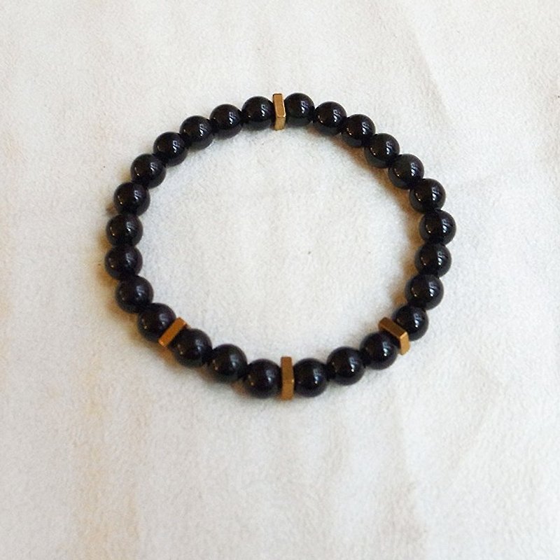 ☽ Qi Xi hand for ☽ [07285] obsidian box with Bronze - Bracelets - Other Materials Black