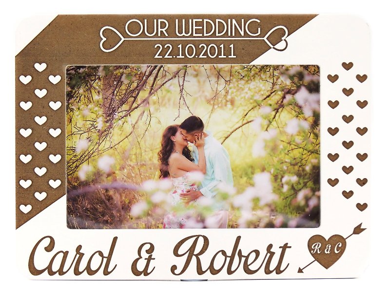 Customized Carved Wood Photo Frame (4R Photo) – Our Wedding Theme x Personalization - กรอบรูป - ไม้ ขาว