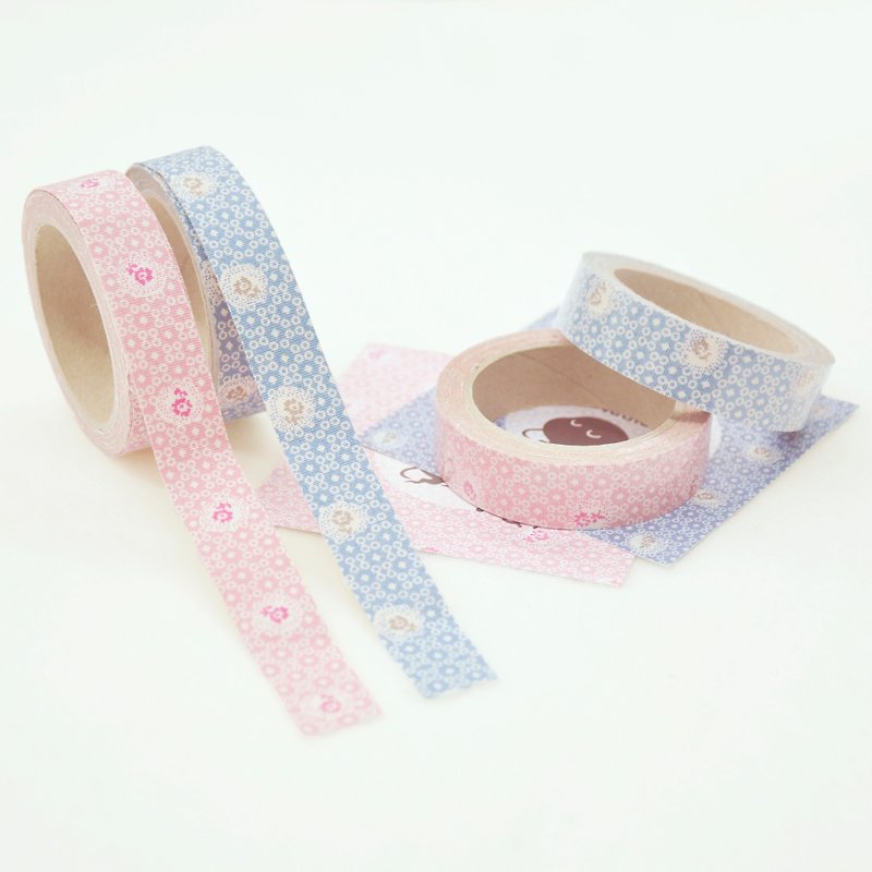 Cloth Tape-Japanese Country Style [White Bubble Flower] (Pink/Blue) - มาสกิ้งเทป - ผ้าฝ้าย/ผ้าลินิน หลากหลายสี