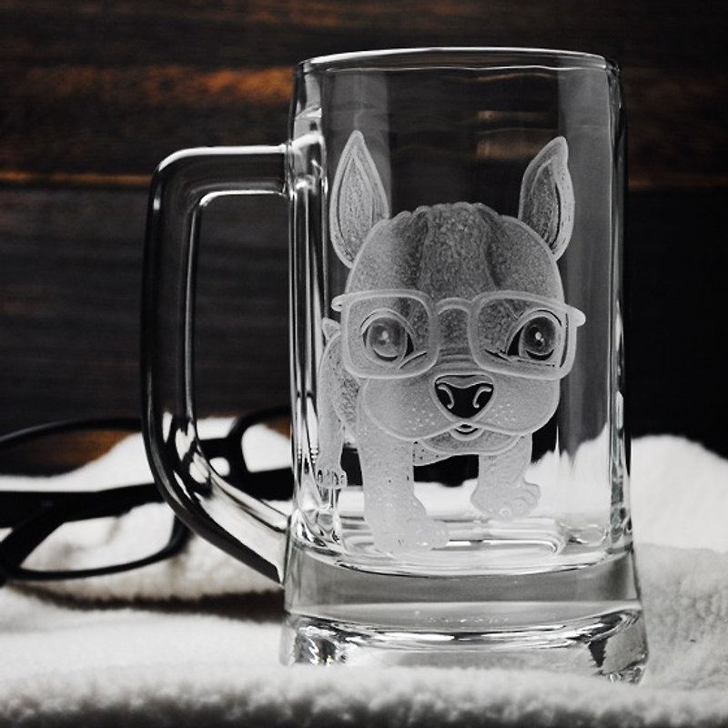 355cc [law] MSA GLASS ENGRAVING fighting small glasses Aberdeen beer mug love dogs Bulldog FRENCH BULLDOG customization - แก้วมัค/แก้วกาแฟ - แก้ว 