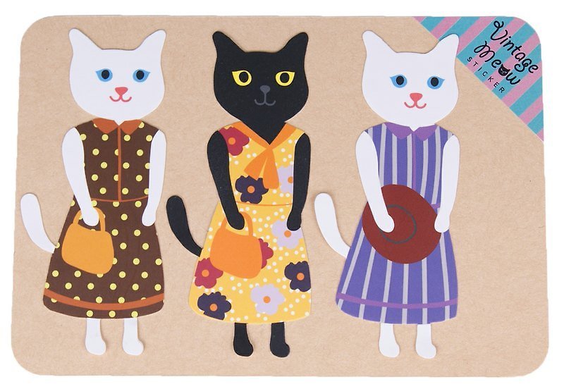 Vintage Meow Stickers Set -  Autumn (includes 3) - สติกเกอร์ - กระดาษ หลากหลายสี