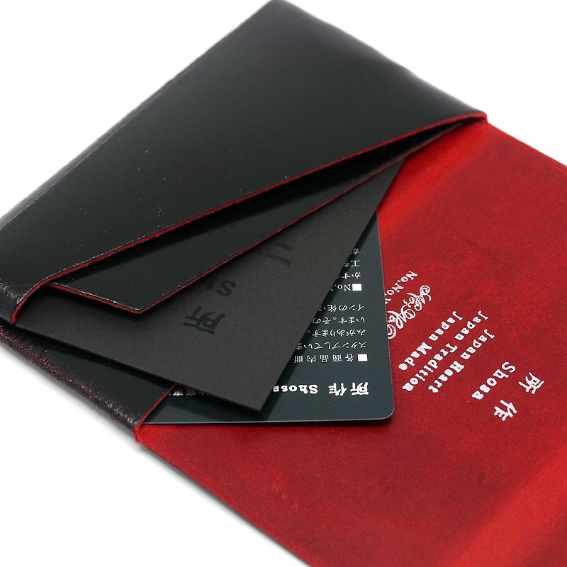 Handmade in Japan-made by Shosa vegetable tanned cowhide business card holder / card holder-fashionable and restrained / black and red - Card Holders & Cases - Genuine Leather 