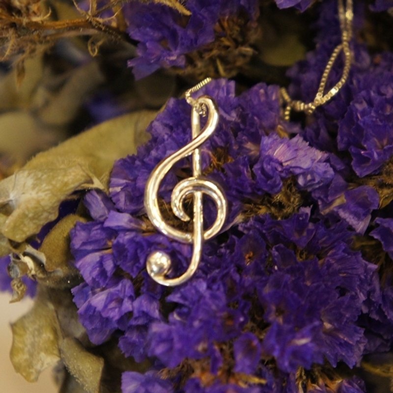 Music comes from small things} Figaro's blessing_Pure silver necklace_Treble notation_Lover gift - สร้อยคอ - โลหะ ขาว