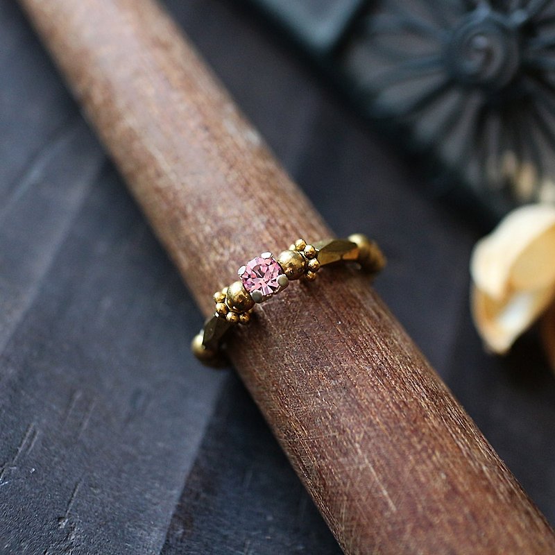 EF流金歲月NO.192粉色水鑽典雅黃銅彈性戒指 尾戒 腳戒 - 戒指 - 其他材質 粉紅色