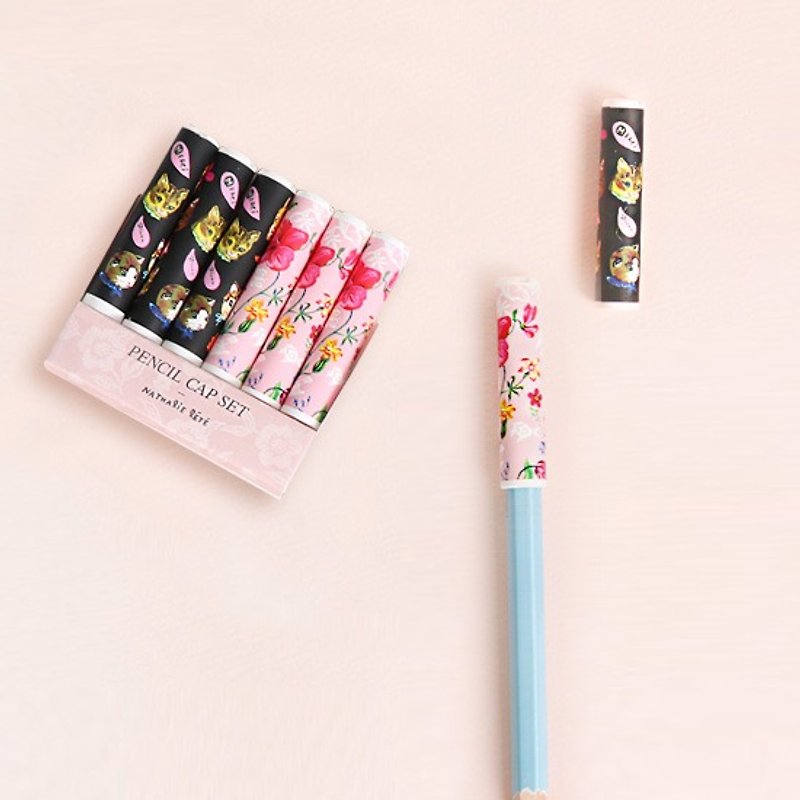7321Desgin-Nathalie Lete pencil extender pen cover set (6 in) - cat, 7321-02555 - กล่องใส่ปากกา - พลาสติก สึชมพู