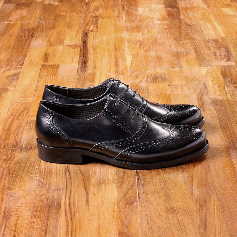 Vanger elegant beauty ‧ College Ya Gen wing pattern carved Oxford shoes Va196 black - รองเท้าอ็อกฟอร์ดผู้ชาย - หนังแท้ สีดำ