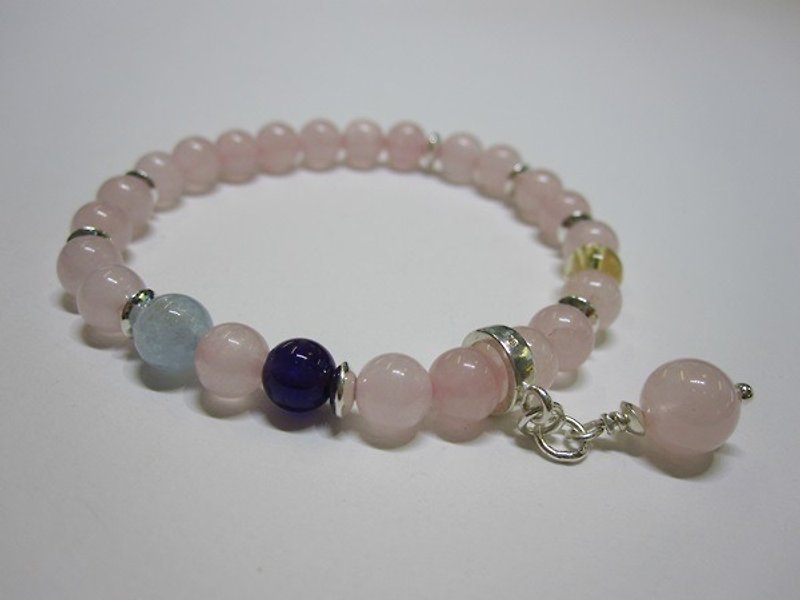 May I be able - all natural hibiscus crystal + citrine + amethyst + aquamarine 925 sterling silver bracelet - Bracelets - Gemstone Pink