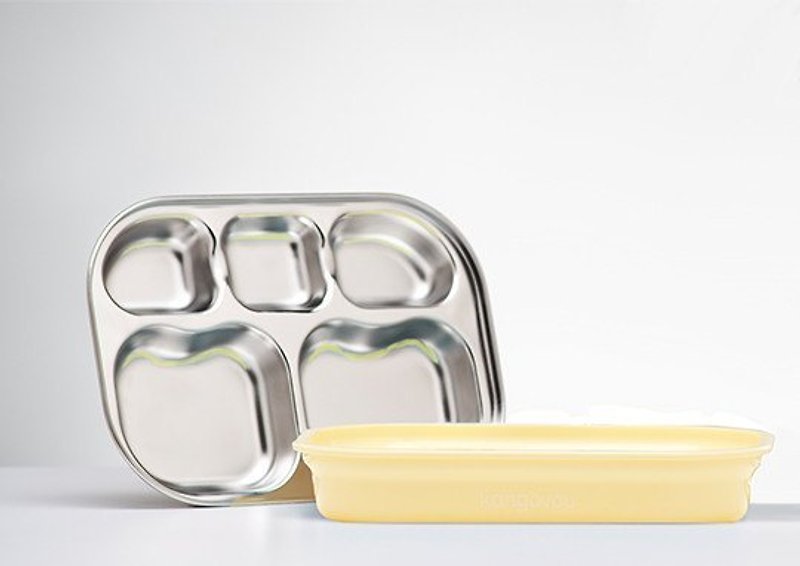 [Home-Necessary Dinner Plate] Kangovou Small Kangaroo Stainless Steel Safety Partition Plate-Lemon Yellow - จานเด็ก - สแตนเลส สีเหลือง