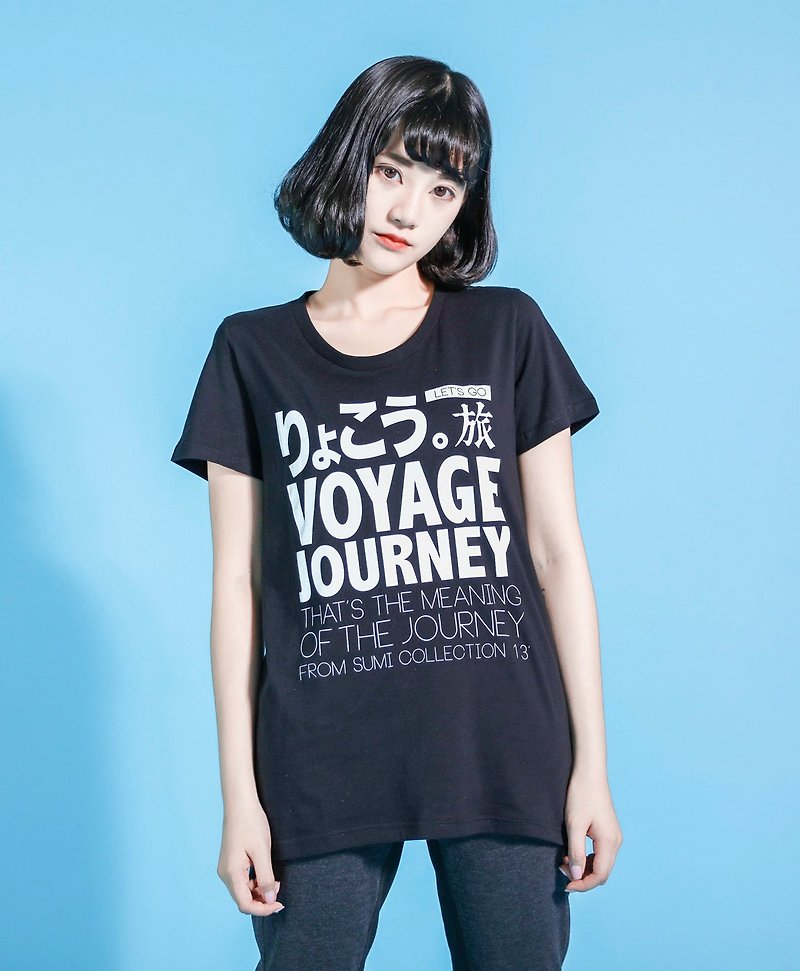Travel Travel Language T-shirt_Wide__6SF003_Black/White - Women's T-Shirts - Cotton & Hemp Black