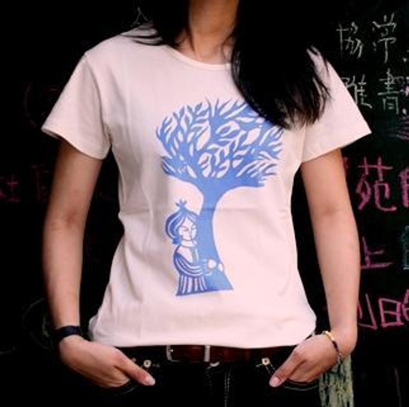 フー リピン [] [] イェグリーンペーパーカット オーガニック コットン [地球] 女性の半袖に耳を傾ける - Tシャツ - コットン・麻 ブルー