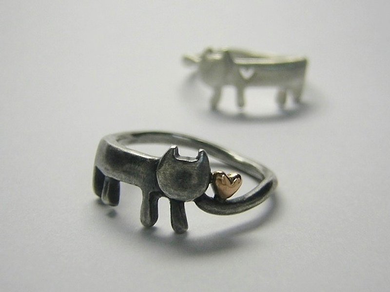 meow that found the heart ( cat heart sterling silver ring 貓 猫 心 戒指 指环 指環 刻字 銀 ) - แหวนทั่วไป - เงินแท้ สีเงิน
