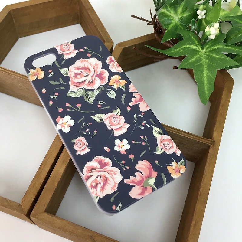 Rose Blue Pattern Print Soft / Hard Case for iPhone , Samsung Galaxy - Phone Cases - Plastic Black