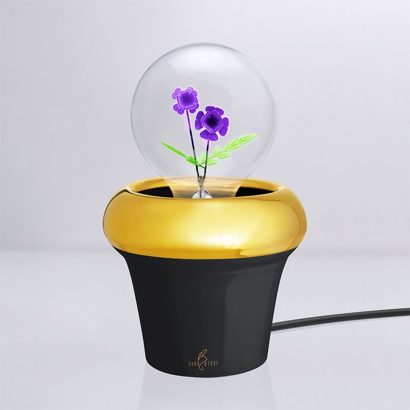 盆栽小夜燈 - 含1個 紫色許願花球燈泡 Edison-Style 設計師燈泡 - 燈具/燈飾 - 其他材質 白色