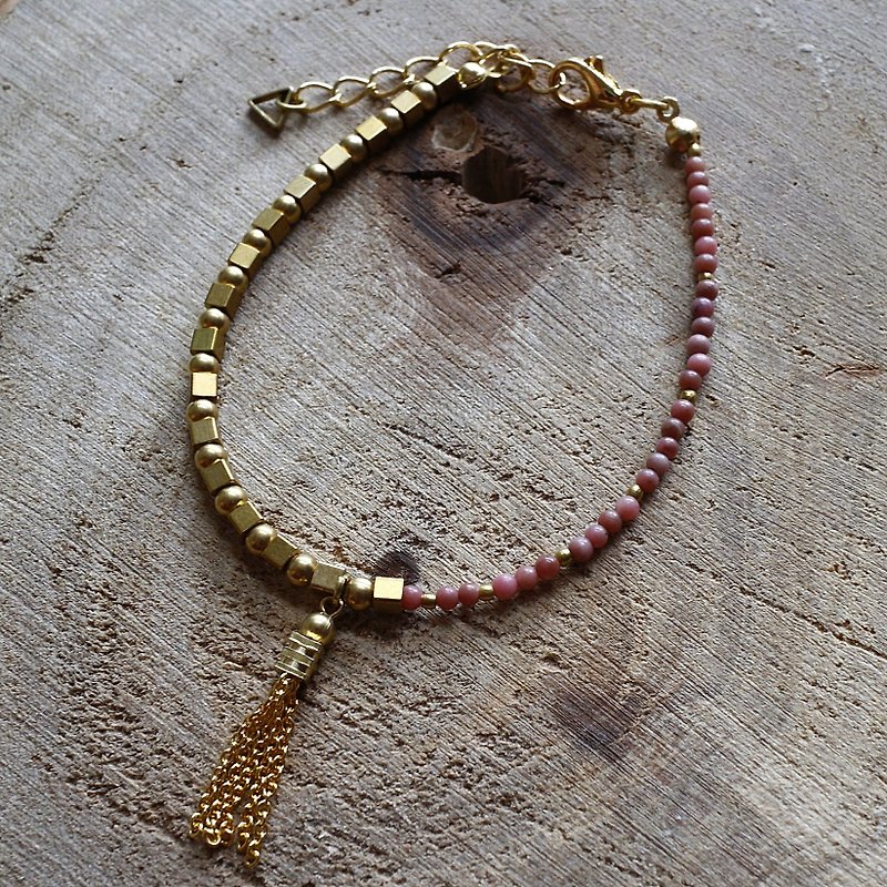 Muse natural wind series NO.112 pink roses stone symmetrical fine brass bracelet - Bracelets - Other Materials Pink