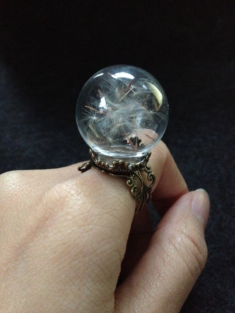 [imykaka] ♥ 蒲公英 森林 自然系列 玻璃球 古典通花戒指 - 戒指 - 玻璃 白色